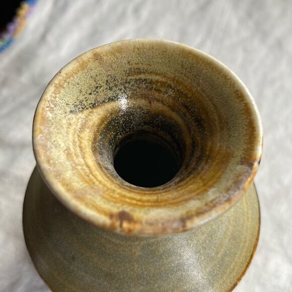 Vintage OMC Midcentury vase green and tan bamboo ceramic. - Picture 3 of 8